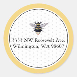 Rücksendeadresse Gelb und Schwarze Biene Classic Runder Aufkleber