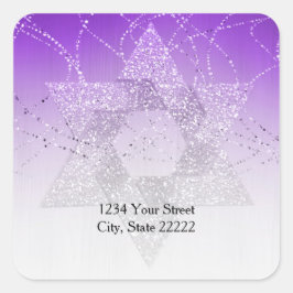Rücksendeadresse Lila Glittery Star von David Quadratischer Aufkleber