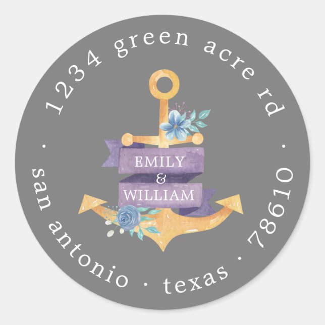 Rücksendeadresse mit Blumenanker Runder Aufkleber (Vorderseite)
