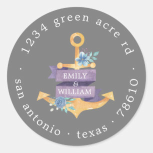 Rücksendeadresse mit Blumenanker Runder Aufkleber