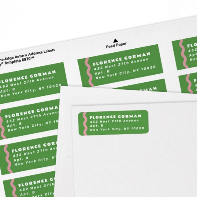 Rücksendeadresse mit hellgrünen und rosa Wavy-Fram (trendy wavy line green and pink modern return address labels by the sheet)