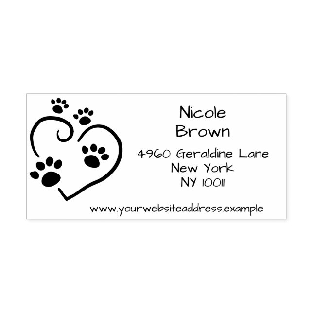 Rücksendeadresse mit Paw Prints & Heart Permastempel (Design)