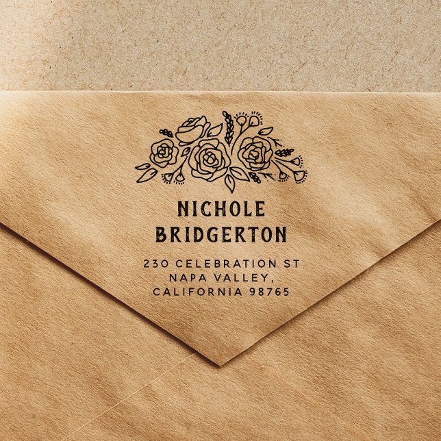 Rücksendeadresse mit rustikalem Blumenmuster Holz Gummistempel (Rubber Stamp Mock-up)