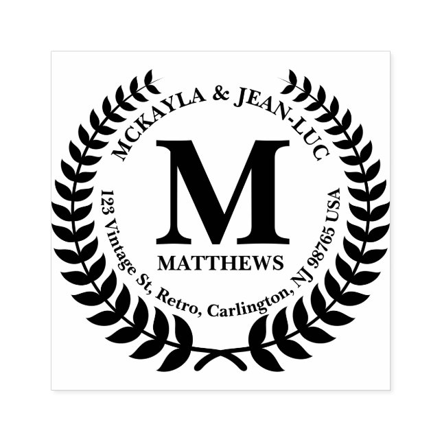 Rücksendeadresse Monogram Classic Laurel Wreath Gummistempel (Prägung)