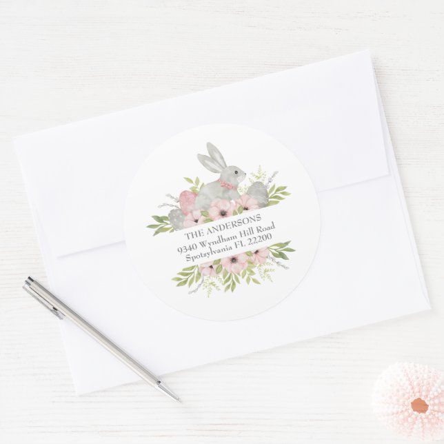 Rücksendeadresse Ostern Bunny & Eggs Runder Aufkleber (Umschlag)