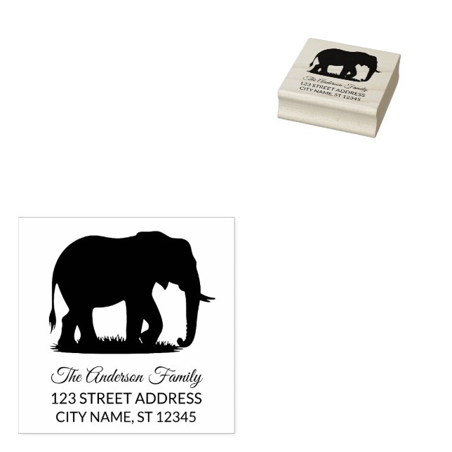 Rücksendeadresse | Personalisierte Elefant-Silhoue Gummistempel (Stempel)