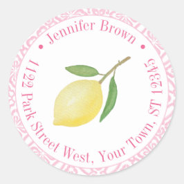 Rücksendeadresse Pink und Weiß Positano Lemon Runder Aufkleber