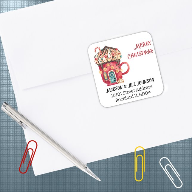 Rücksendeadresse Red Ice Cream Swirl Maggiore Hous Quadratischer Aufkleber (Von Creator hochgeladen)