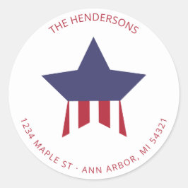 Rücksendeadresse rot weiß und blau gestrichen runder aufkleber