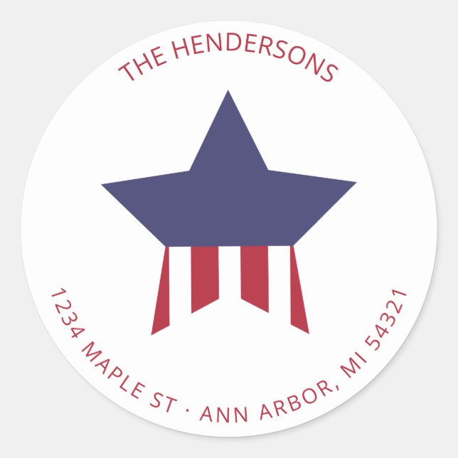 Rücksendeadresse rot weiß und blau gestrichen runder aufkleber (Vorderseite)