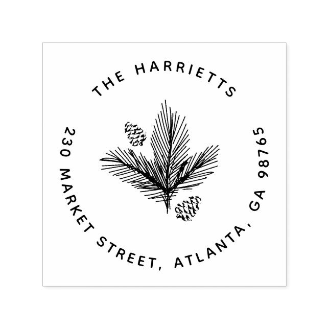 Rücksendeadresse "Round Winter Pine Family Name" Permastempel (Design)