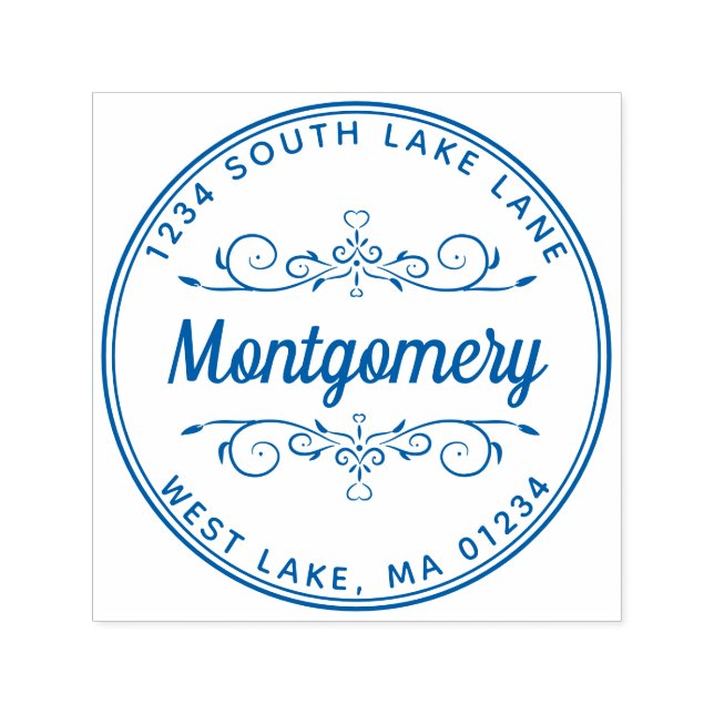 Rücksendeadresse Script Herzfloral Familienname Permastempel (Design)