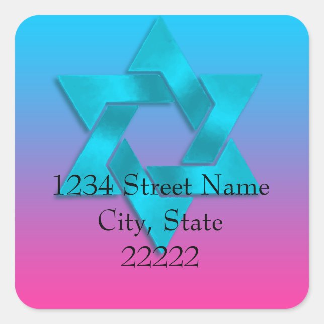 Rücksendeadresse Türkis bis Rosa Ombre mit Star Quadratischer Aufkleber (Vorderseite)