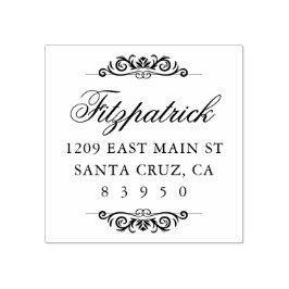 Rücksendeadresse verzierter Familienname Gummistempel