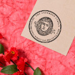 Rücksendeadresse Vintager Medusa-Familienname Gummistempel<br><div class="desc">Diese Vintagen Medusa Custom Family Name Rücksendeadresse Gummi Briefmarke können Sie ganz einfach mit Ihren eigenen Namen und Ihrer eigenen Adresse personalisieren. Um diese Briefmarke anzupassen, klicken Sie auf "Diese Vorlage personalisieren" und ändern Sie den Text in den dafür vorgesehenen Feldern. Erhältlich mit verschiedenen Farben für Tintenkissen (nicht im Lieferumfang...</div>
