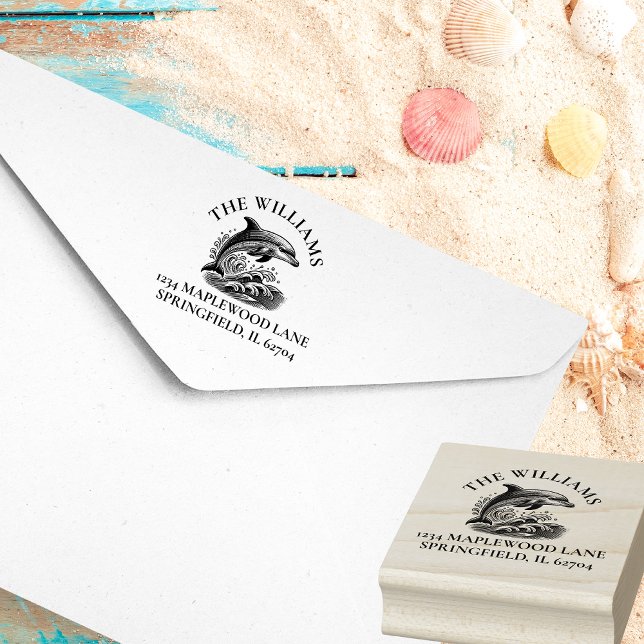 Rücksendeadresse von Delphin Custom Family Gummistempel (Splashing dolphin family address stamp
)
