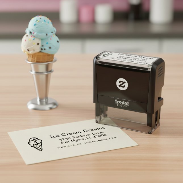 Rücksendeadresse von Eiskrem im Voraus verkalkter  Permastempel (Ice cream shop business stamp.)