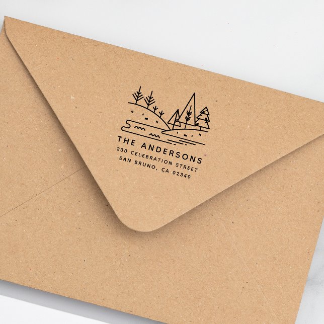 Rücksendeadresse von Gebirgen, Bäumen und Seenamen Permastempel (Von Creator hochgeladen)