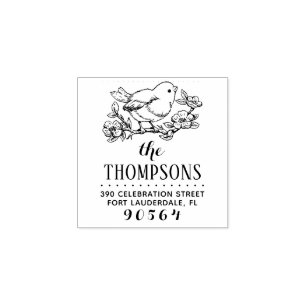 Rücksendeadresse von Hand gezeichnet Vögeln und Zw Gummistempel