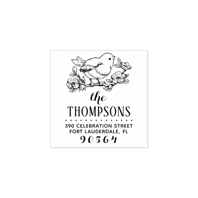 Rücksendeadresse von Hand gezeichnet Vögeln und Zw Gummistempel (Prägung)