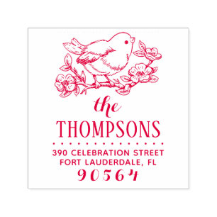 Rücksendeadresse von Hand gezeichnet Vögeln und Zw Permastempel