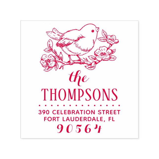 Rücksendeadresse von Hand gezeichnet Vögeln und Zw Permastempel (Design)