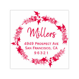 Rücksendeadresse von Holiday Wreath Familienname Permastempel