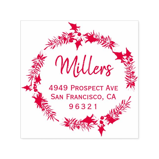 Rücksendeadresse von Holiday Wreath Familienname Permastempel (Design)