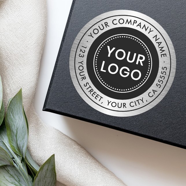 Rücksendeadresse von Logos in Graustufen Runder Aufkleber (Logo silver gray gradient business return address classic round sticker)