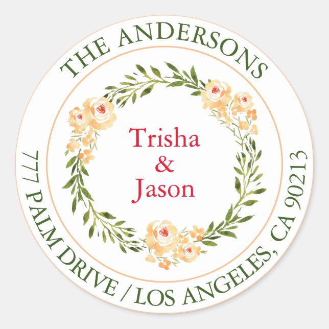 Rücksendeadresse, W/C-Blume, grün/rot Runder Aufkleber (Vorderseite)