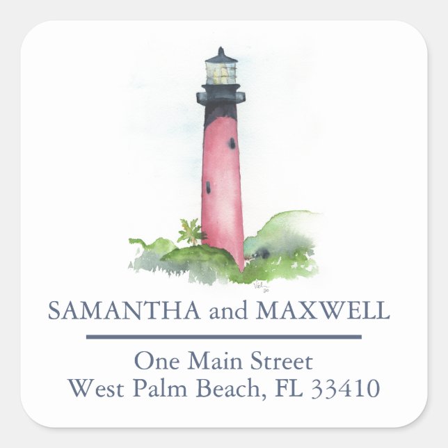 Rücksendeadresse Wasserfarbe Leuchtturm Quadratischer Aufkleber (Vorderseite)