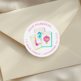 Rücksendeadresse Watercolor Bright Mahjong Tiles Runder Aufkleber