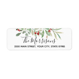 Rücksendeadresse Watercolor Greenery Red Berries