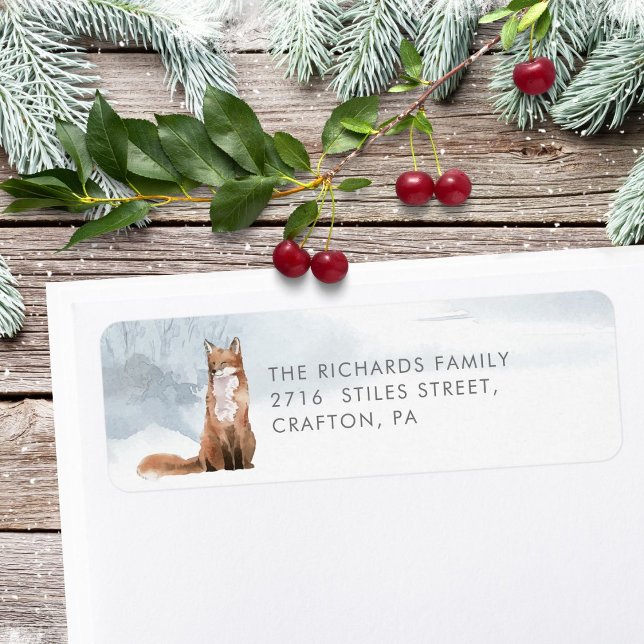 Rücksendeadresse Winter Süßer Fuchs Elegant (Return Address Winter Cute Fox Elegant Label)