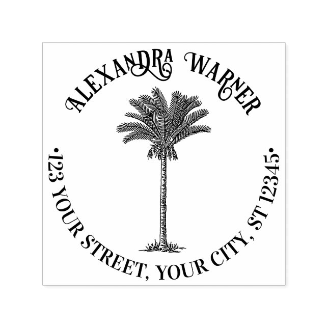 Rücksendeadresse zum Blätterdatum Palm Tree Tropic Permastempel (Design)