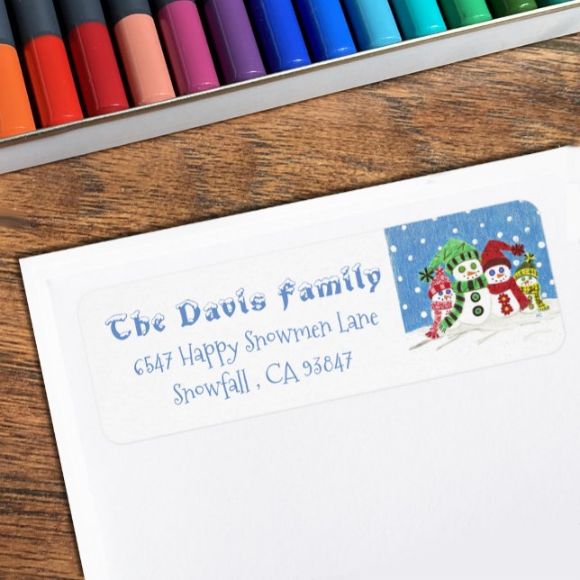 Rücksendeadressen-Aufkleber der Familie personalis (Personalized snowmen family return address labels .)