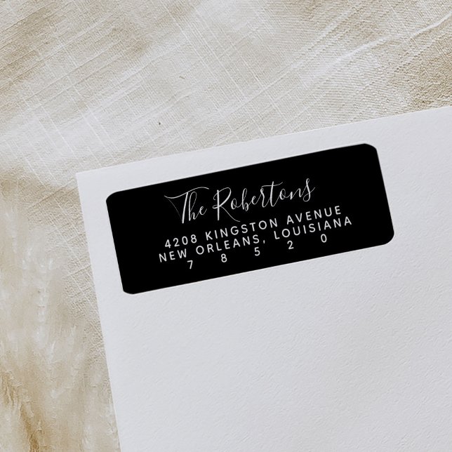 Rücksendeadressen-Aufkleber für schwarze Skriptnam (Black modern minimal script return address labels.)