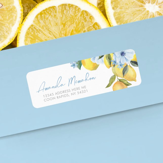 Rücksendeadressen-Aufkleber für Wasserfarben ( Lemon Return Address Labels for Baby Shower or Bridal Shower. Featuring watercolor lemons & flowers)