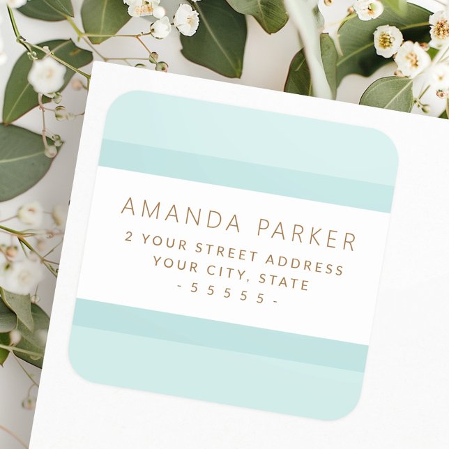 Rücksendeadressen-Aufkleber mit hellen Aquarelle Quadratischer Aufkleber (Light aqua blue borders return address labels)