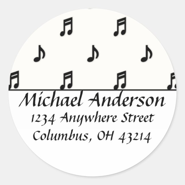 Rücksendeadressen-Aufkleber: Schwarze Musiknoten Runder Aufkleber (Vorderseite)