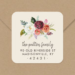 Rücksendekennzeichen von Autumn Boho Blogs Quadratischer Aufkleber<br><div class="desc">Maßgeschneiderte Aufkleber mit Rücksendeadresse personalisiert mit Familienname und Adresse mit einem boho Aquarell Blumenstrauß in rustikalen Herbstfarben. Verwenden Sie die Designtools,  um die Hintergrundfarbe und die Schriftart zu ändern,  um Ihr eigenes,  einzigartiges Design weiter anzupassen.</div>