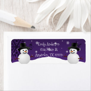 Rücksendesiegel für lila Snowman Winter-Szene