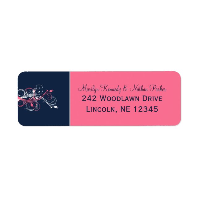 Rücksendesiegel für Navy, Rosa, Weiße Flora (Vorne)