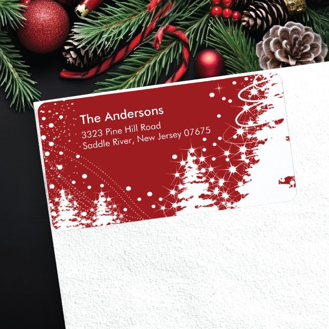 Rücksendesiegel für Red Winter Tree Snow Scene Adressaufkleber (Von Creator hochgeladen)