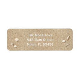 Rücksendesiegel für Sandstrand und weiße Typografi