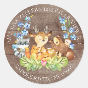 Rücksendesiegel für Woodland Animals Babydusche Runder Aufkleber