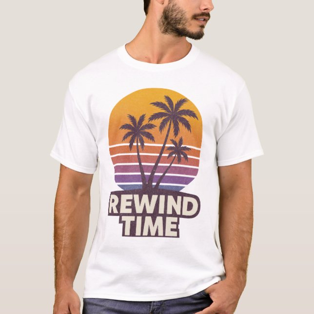 Rückspulen der Retro-Palme-Sonnenuntergang T-Shirt (Vorderseite)