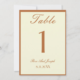 Ruddy Brown Old Money Hochzeit Tischnummer