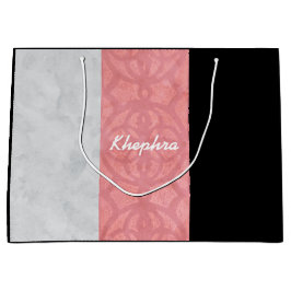 Ruddy Pink Batik Grau Wasserfarbe und Name Große Geschenktüte