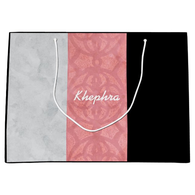 Ruddy Pink Batik Grau Wasserfarbe und Name Große Geschenktüte (Vorderseite)